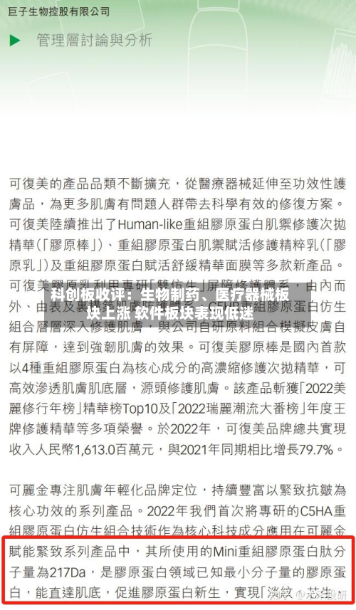 科创板收评：生物制药、医疗器械板块上涨 软件板块表现低迷-第2张图片