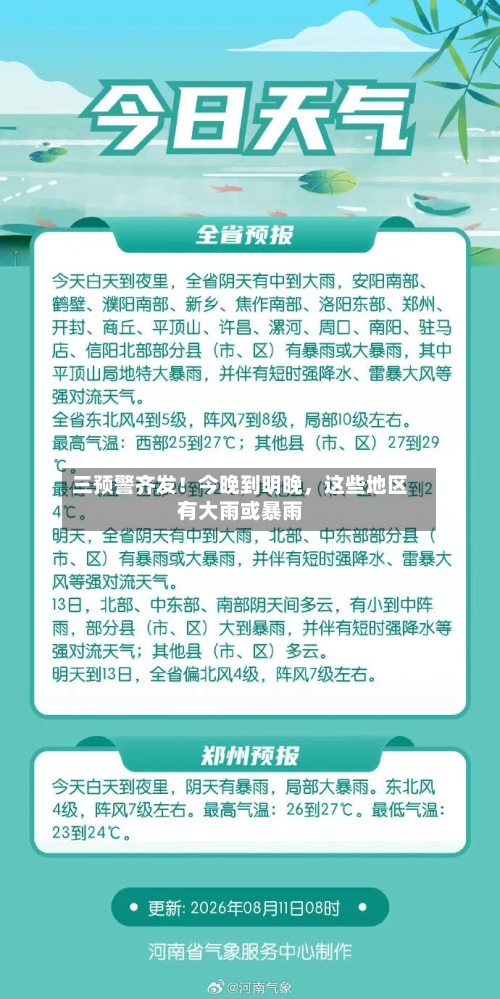 三预警齐发！今晚到明晚，这些地区有大雨或暴雨