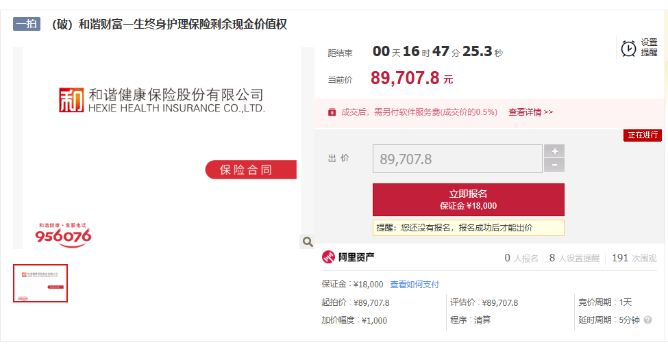 保单被摆上拍卖台!按照现金价值起拍